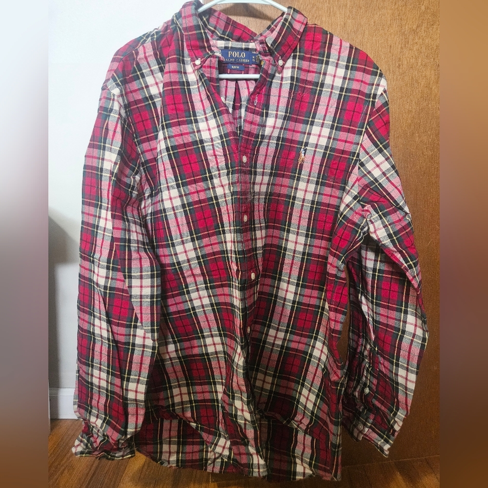 Polo by Ralph Lauren Red Plaid Button-Down Long Sleeve Slim Fit Shirt Size XL